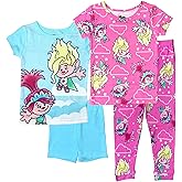 DreamWorks Trolls Girls' 4-Piece Pajama Set – Short Sleeve Tops, Shorts, and Pants – Character Sleepwear