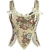 SCARLET DARKNESS Corset Tops for Women Renaissance Costume Floral Lace Up Boned Bustier with Zip