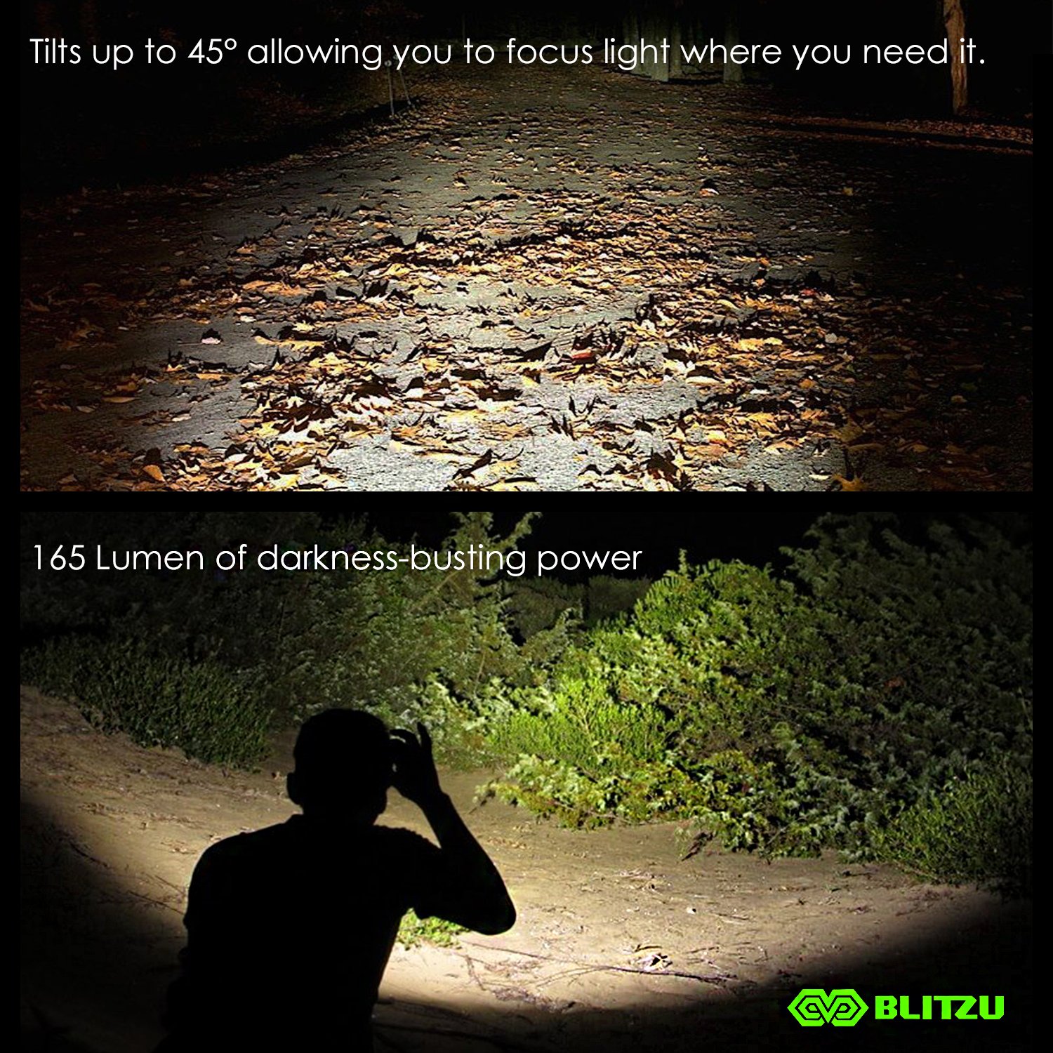 BLITZU Brightest Headlamp Flashlight 165 Lumen with Bright White Cree Led + Red Light for Kids, Men, Women. Perfect for Running, Camping, Home Projects, Waterproof with Adjustable Headband WHITE