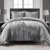 Fredsure Crinkle Velvet Comforter Set, 3 Pieces Grey Queen, Crinkle Velvet Face and Brushed Microfiber Reverse