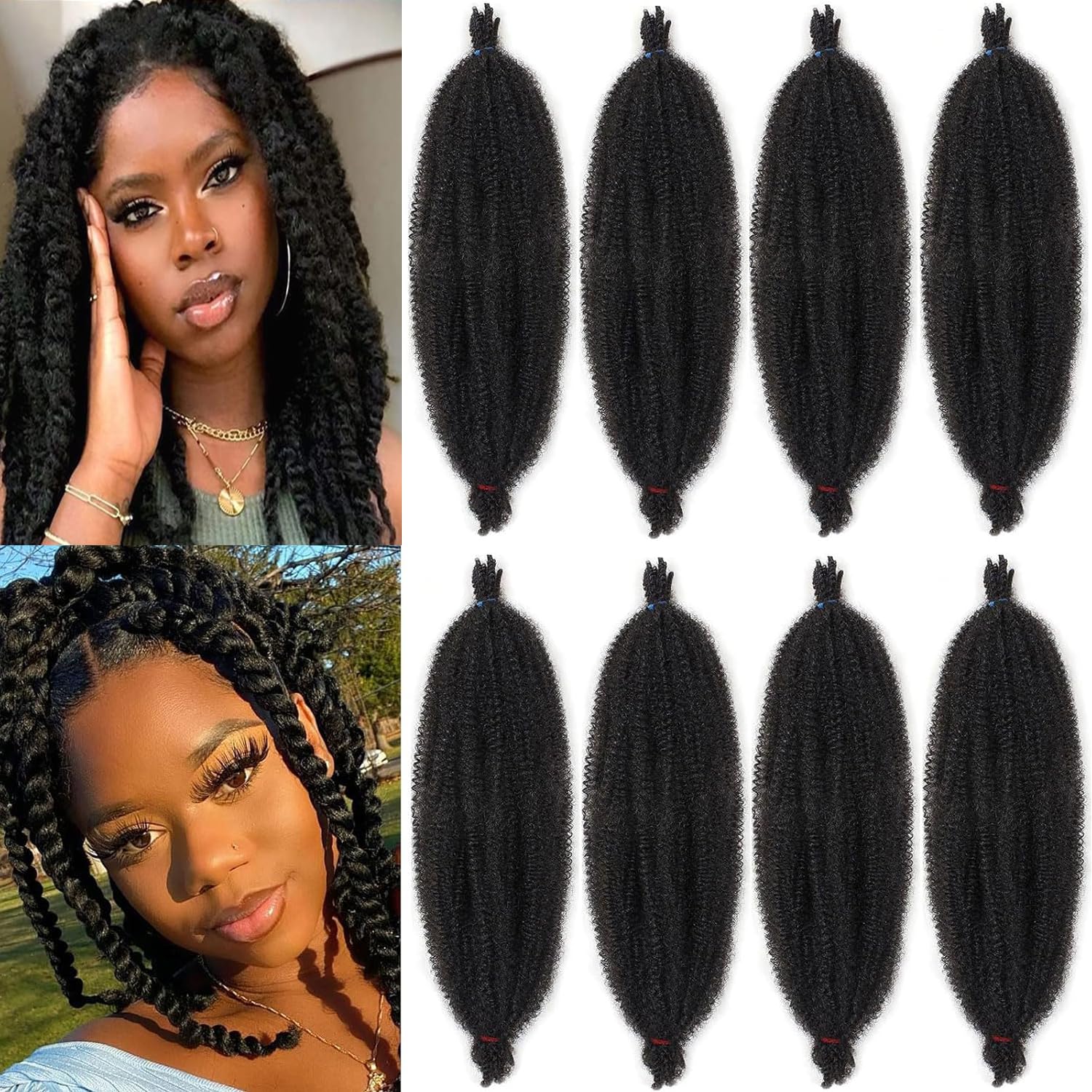 Xtrend 8 Pack 10 Inch Black Soft Springy Afro Faux Locs Natural Marley Twist Crochet Braiding Hair Synthetic Hair Extensions 8 Strands/Pack 1B# — image 1