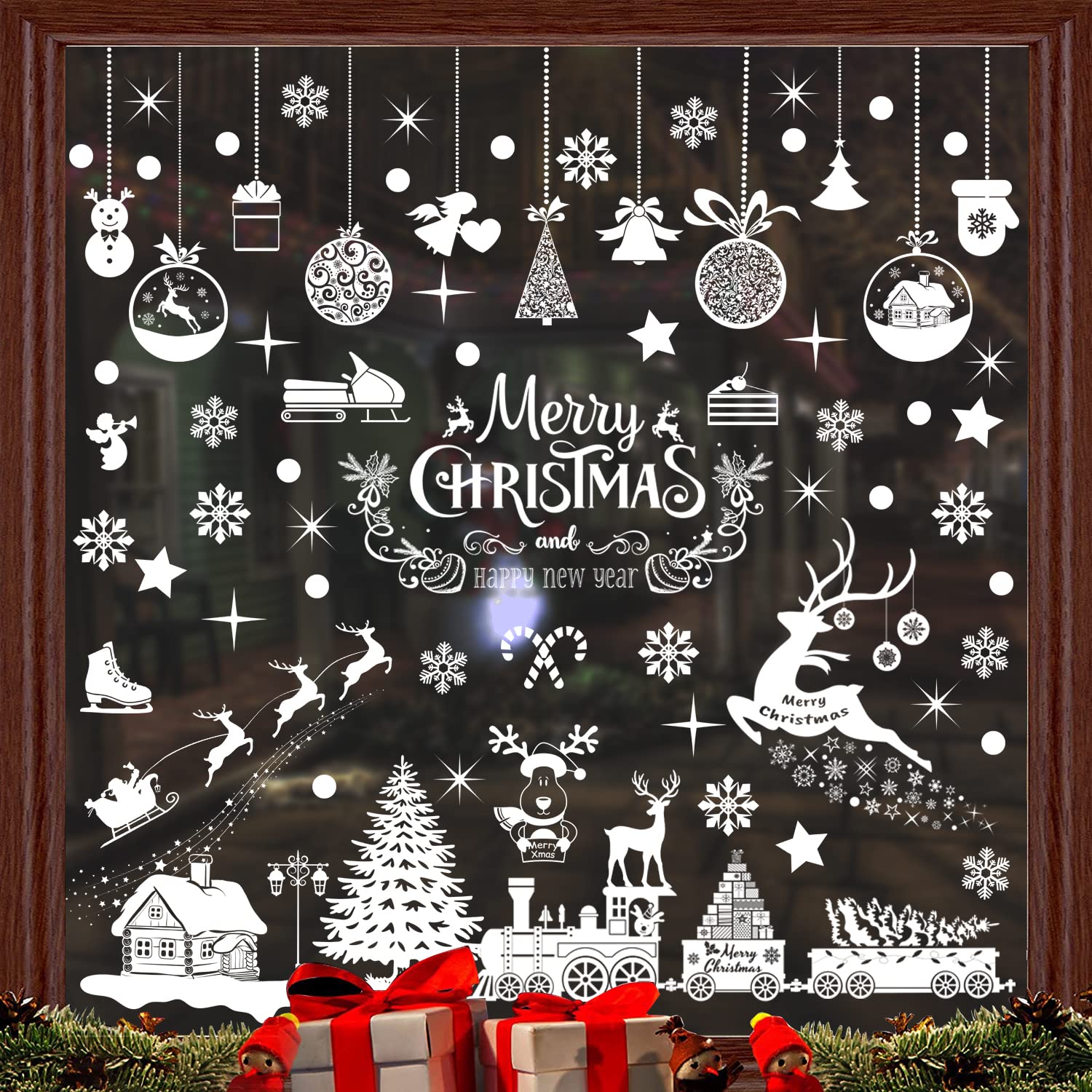Christmas Stickers for Windows, Christmas Wall Sticker, 220pcs Snowflake Christmas Sticker, Santa Claus Snowman Elk Door Ornaments Christmas Indoor Decoration Window Blectrostatics