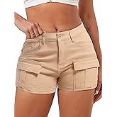 ELLEVEN High-Stretch Women's Cargo Jean Shorts, Trendy High-Waisted Cotton Denim Mini Shorts with 5 Pockets