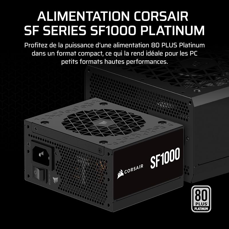 SF1000 (2024) Alimentation ATX Entièrement Modulaire à Faible Bruit 80 Plus Platinum – Compatible ATX 3.1 – Compatible PCIe 5.1 – Support SFX-to-ATX Inclus – Noir
