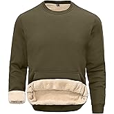 Tansozer Mens Sherpa Lined Crewneck Sweatshirt Warm Fleece Long Sleeve Winter Thermal Pullover with Kangaroo Pocket