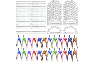Zealor 72 Pack Math Compass & Protractor Geometry Math Plastic Ruler Set Drawing Compass with Pencils 6 Inch Plastic Protractor for Geometry Bulk for Office Woodworking Art Drawing