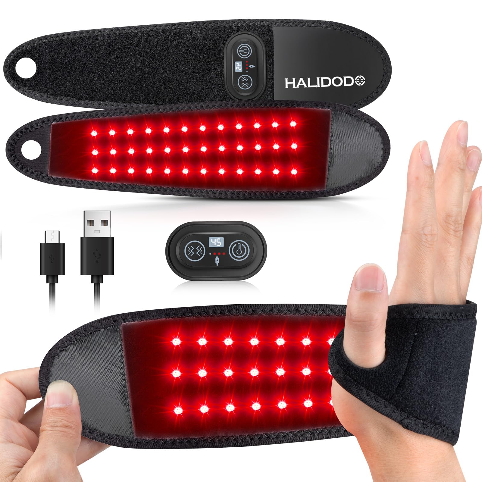 Photo 1 of Red Light Therapy for Hand Wrist with Heat & Massage, 3000mAh Wireless Controller Infrared Light with 108 Beads Wrist Brace & Hands Wrap Pad for Knee Ankle Foot Joint Faster Recovery Pain Relief