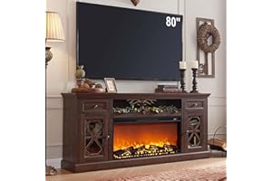 IFGET Farmhouse Fireplace TV Stand with 36" Electric Fireplace for 80 Inch TVs, 31" Tall Entertainment Center w/Drawer & Diamond Panel Door, Highboy Media Console for Living Room, 70inch, Brown