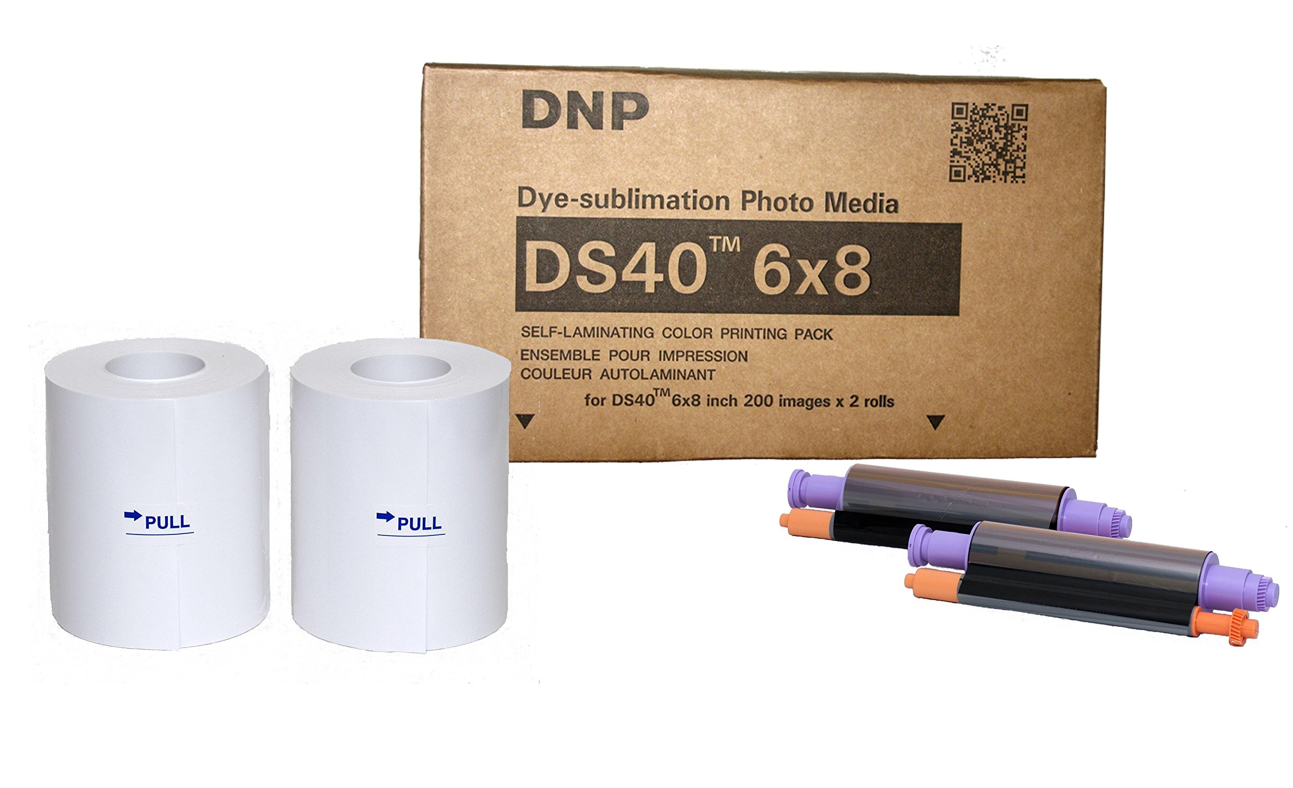 DNP DS40 6x8” / 15x20cm Ribbon and Paper Photo Media Set - 2 Rolls (200 Prints Per Roll)