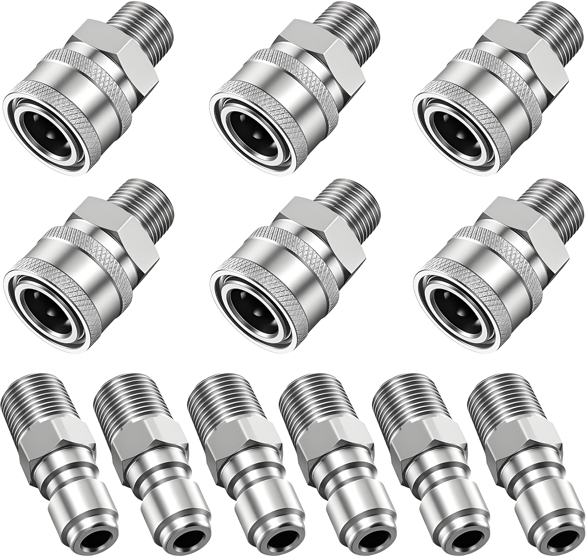Photo 1 of FENG PAI 12Pcs NPT 3/8 Inch Pressure Washer Adapter Set, 12 Sets Stainless Steel External Male and Female Quick Connector Kit, Pressure Washer External Female and Male Thread Fitting