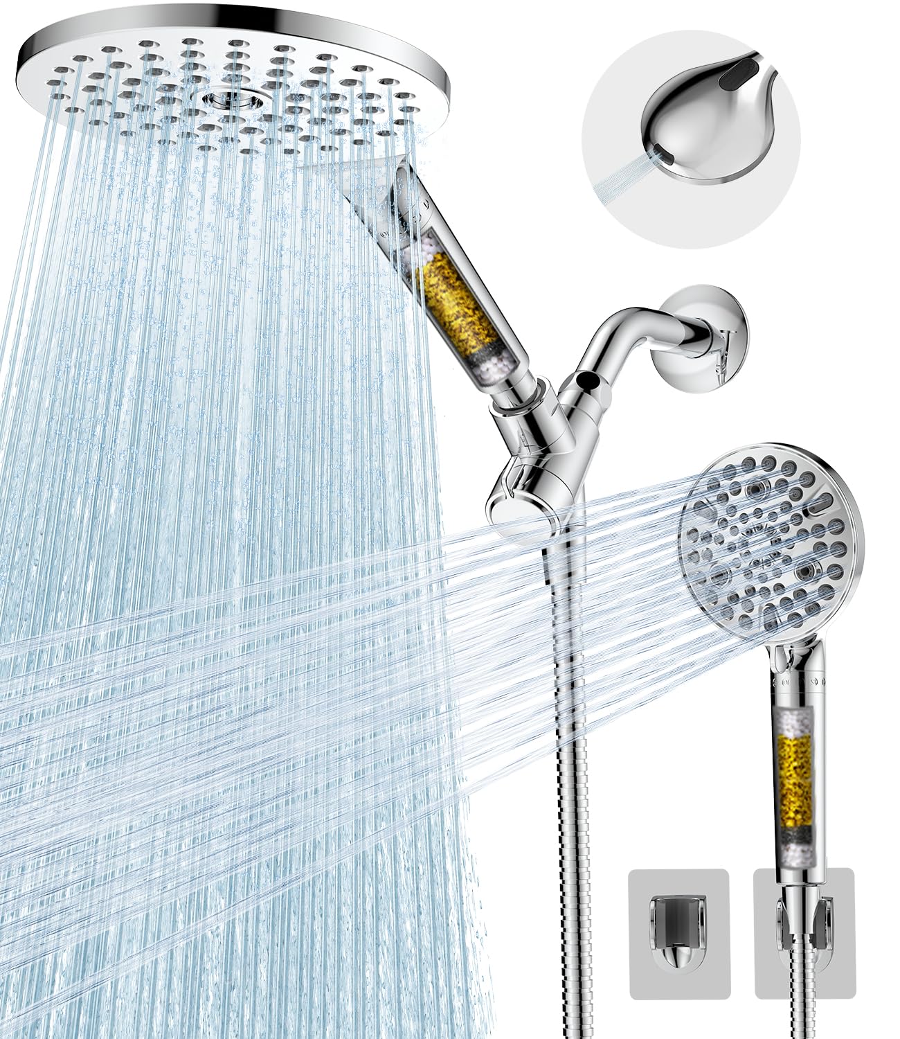 Photo 1 of MakeFit Dual Filtered Shower Heads Combo, High Pressure Rain Shower Head with Handheld Spray Built-in Power Wash, Dual Handheld Shower Head for Hard Water, Remove Chlorine for Healthier Skin- Chrome