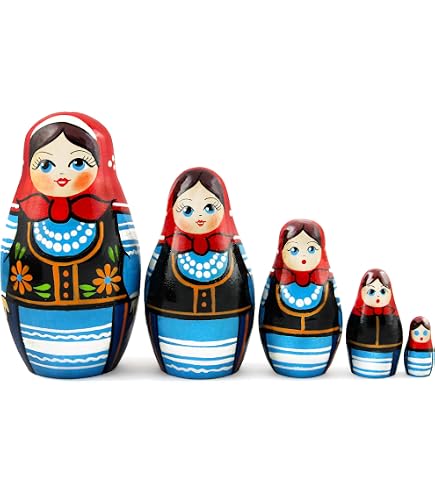 Muñecas Rusas Matryoshka De Madera | Set De 5 Piezas Con Dibujos De Osos Y Pingüinos | Juguete Educativo Para Niños | Decoración Del Hogar Y Regalo De Navidad