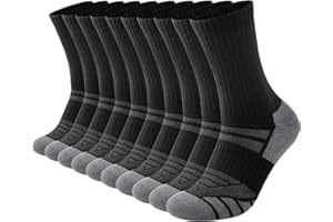 COOPLUS Mens Performance Crew Socks, Heavy Cushion Athletic Durable Work Socks for Men (5 Pairs)