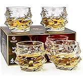 GLASKEY 12 oz Hand Blown Crystal Whiskey Glasses Set of 4, Unique Cognac Glass, Heavy Thick Bottom Bar Glass for Scotch Bourbon Rum Gin Water Cocktail,Gifts Men Gifts Ideas