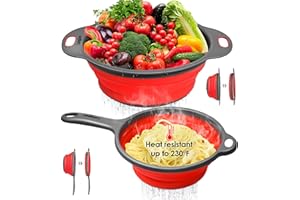 longzon Collapsible Silicone Colanders and Strainers [2 Piece Set], Diameter Sizes 8'' - 2 Quart and 9.5" - 3 Quart, Pasta Ve