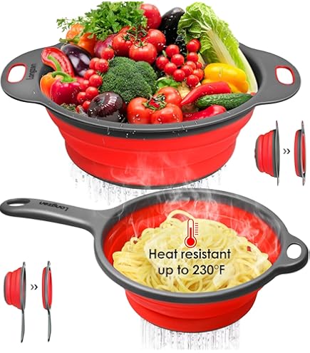 Luylmo 2PCS Passoire Fruits Rotative - Égouttoir Tournant Pour Fruits, Légumes Et Baies - Rouge