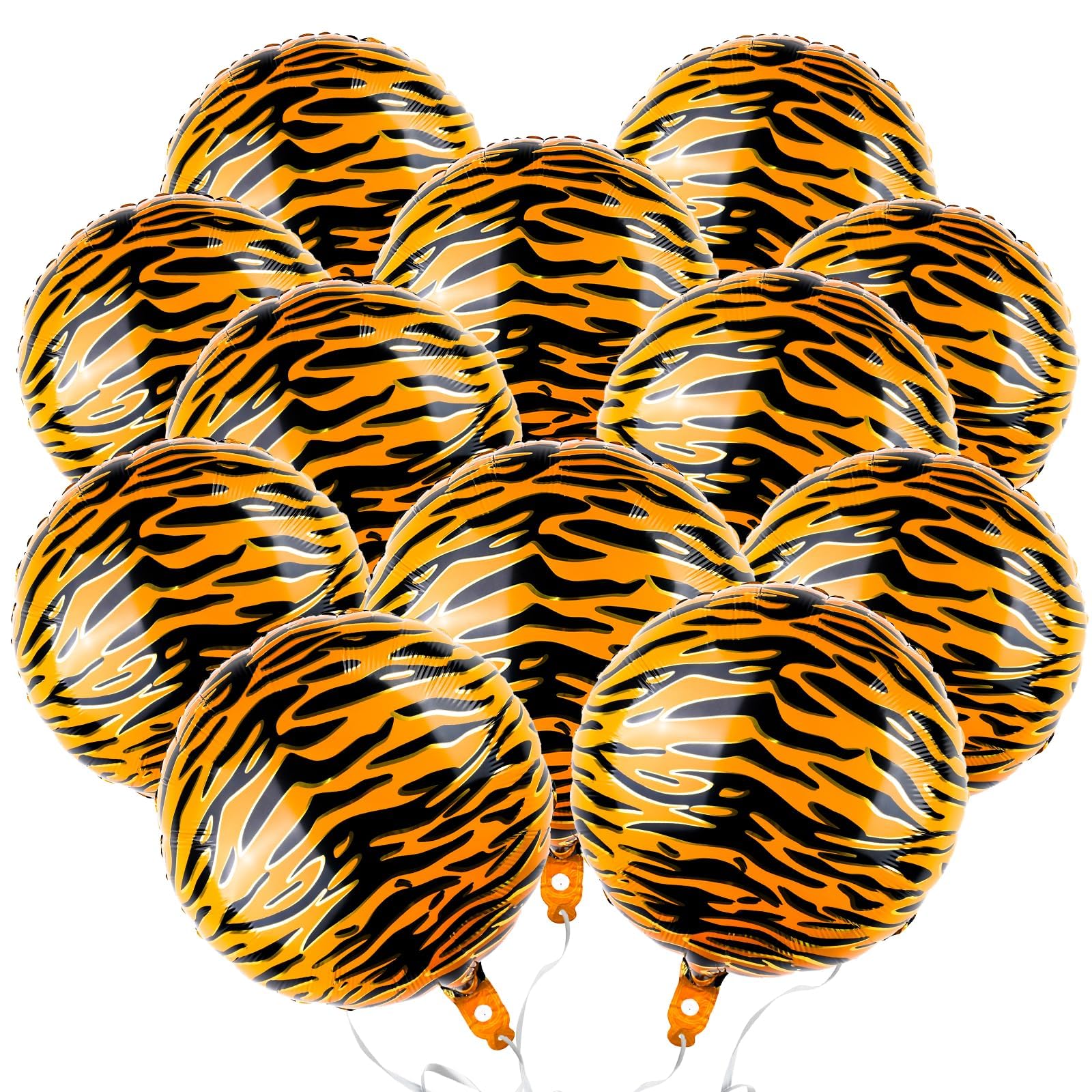 Photo 1 of 12 Pcs 18 Inch Tiger Print Aluminum Foil Balloons for Zoo Themed Jungle Safari Birthday Decorations (Animal Wildlife)