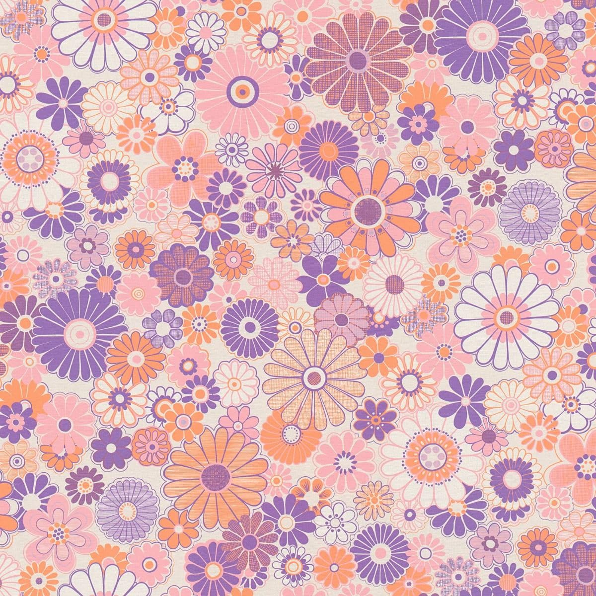 A.S. Création Retro 70's Daisy Floral Wallpaper Purple/Orange/Pink/Cream Retro Chic 395351 8.50m x 0.53m Paste The Wall