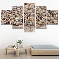SIGNWIN 5 Panel Canvas Wall Art Modern Art Animals Dramatic Giraffe Lion Multicolor Photography Southwest for Home Decorations Ready to Hang - 60