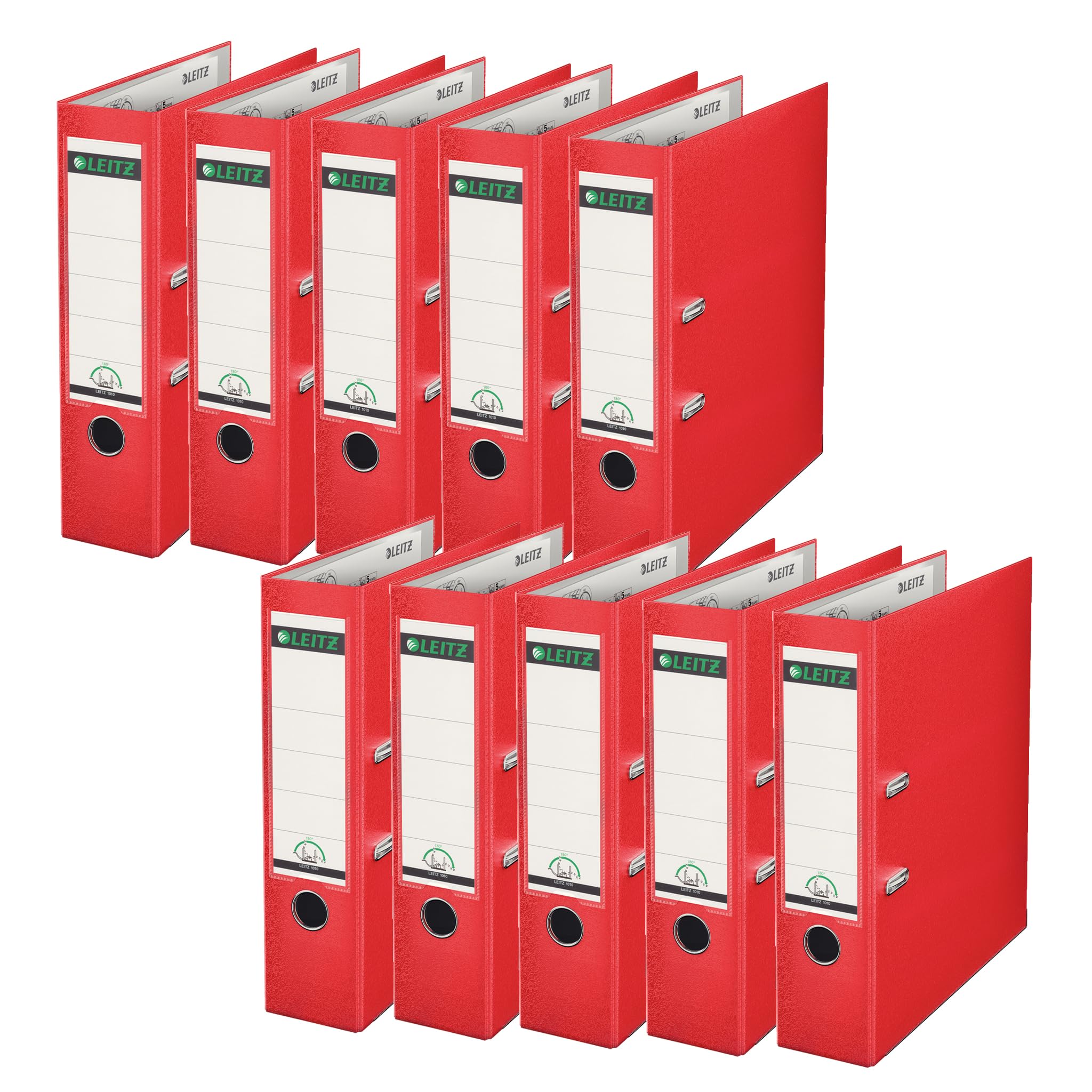 Leitz 180 A4 Plastic Lever Arch File 80 mm (Red) Pack of 10