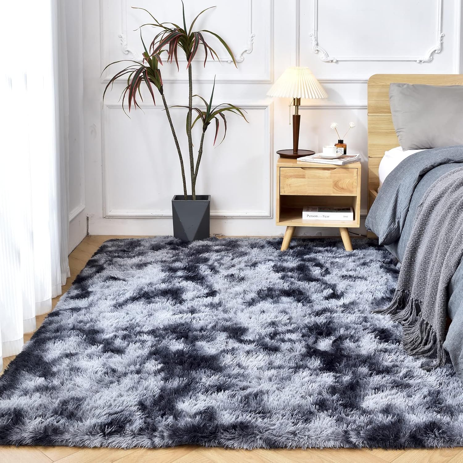 Rugs, Pads & Protectors - Temedara 3x5 Feet Area Rug,Non-Slip Shag Rugs for Bedroom,Small Fluffy Plush Rugs for Living Room,Tie-Dyed Dark Grey Shaggy College Dorm Room Rug,Modern Fuzzy Carpet for Kids Boys Room