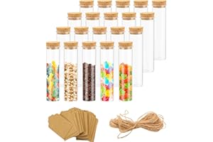 KEJJNYER 20 Pcs 60ml Flat Test Tubes with Cork Stoppers, 120x30MM Clear Plastic Test Tubes Container Plastic Flat Bottom Stor
