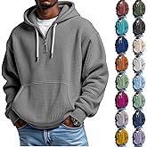 Oversized Hooded Sweatshirts Men Waffle Long Sleeve Hoodies Pullover Tops Soft Drawstring Fall Athletic Hoodie with Pocket