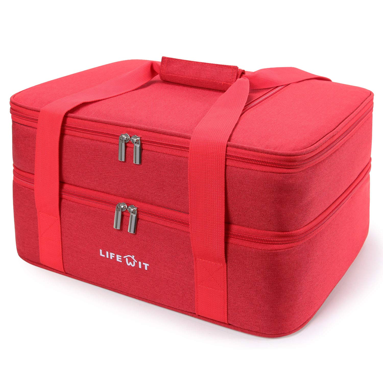 Lifewit Insulated Lasagna Lugge，Double-Layer Csserole Carrier for Potluck, Picnic, Party-Fit Two 11”X15” Inch Casserole Dishes, Red