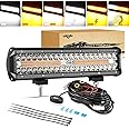 Auxbeam 12 Inch LED Light Bar 300W 6 Modes Amber White Strobe Light, Off-Road Driving Light Spot Flood Combo Work Light with 16AWG 10FT Wiring Harness Kit - 1 Lead for Jeep Wrangler Boat Truck SUV ATV