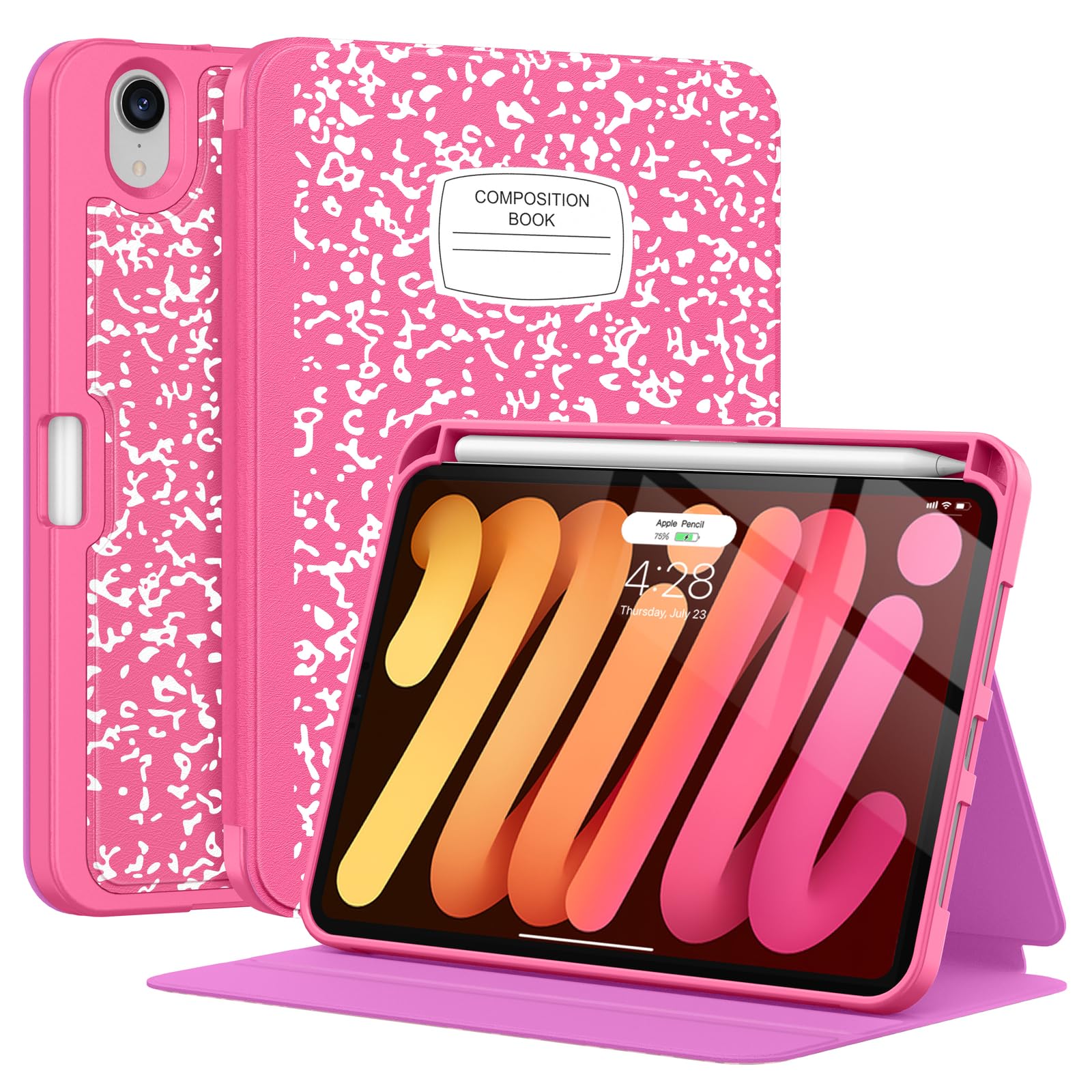 Photo 1 of Supveco Case for iPad Mini 7 (A17 Pro) 2024/iPad Mini 6 2021 8.3 Inch with Pencil Holder-[Auto Wake/Sleep],Slim Protective Case with Soft TPU Back Cover for iPad Mini 7th/6th Generation-HotPink