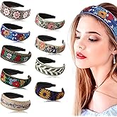 Geosar 9 Pack Boho Embroidery Headband for Women Bohemia Floral Handmade Wide Headbands Vintage Ethnic Style Hair Bands Turban for Girls Hair Accessories, 9 Styles