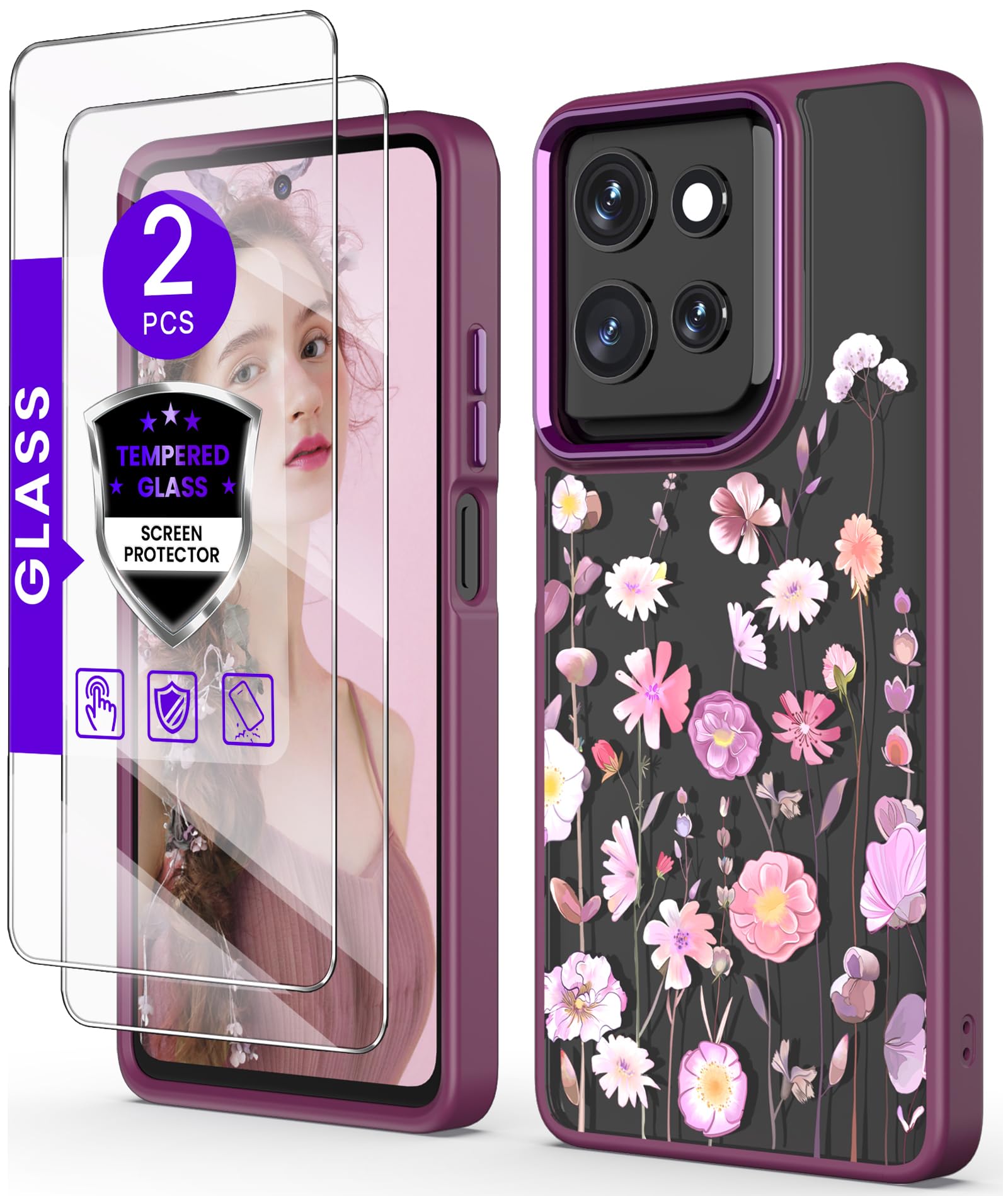 DagoRoo for Motorola Moto G 5G 2025/2026 Case+Screen Protector,Military Grade Protective Slim Soft TPU+Hard PC,Girls Women Crystal Clear Flower Pattern Case Cover for Moto G Play 5G 2026 (Floral)