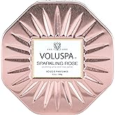 Voluspa Sparkling Rose, 3 Wick Tin Candle, 12 Ounce, 40 Hour Burn Time, Coconut Wax for Clean Burning, Handcrafted in The USA