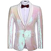 COOFANDY Mens Shiny Sequin Blazer Tuxedo Party Dinner Prom One Button Suit Jacket