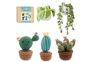 HOUSE CREATIVITY Crochet Kit for Beginners, Arts and Crafts Knitting & Crochet Kit for Adults with Yarn Sets, Step-by-Step Video Tutorials, Holiday Birthday Gifts(Mini Plants)