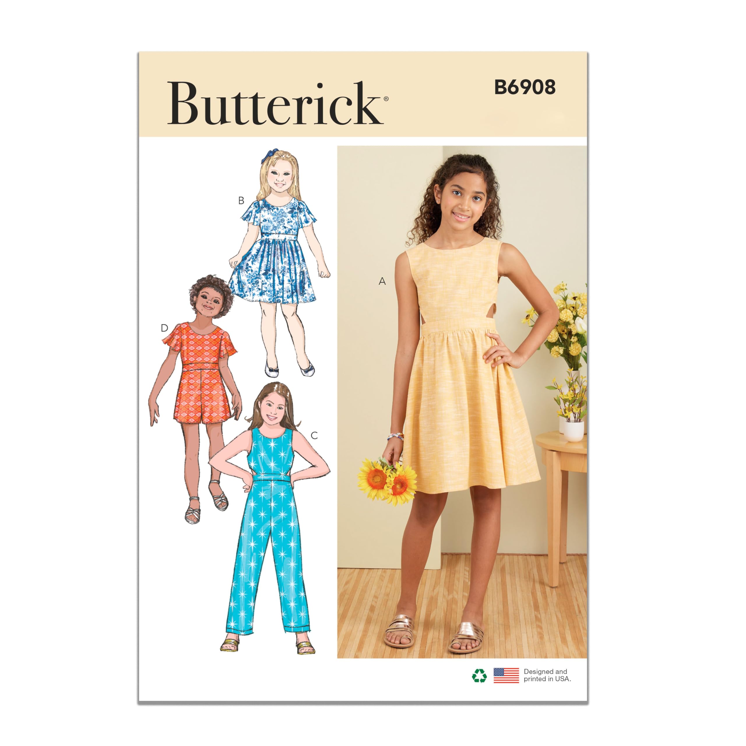 Butterick B6908A Girl/Girl Plus Dress A (7-8-10-12-14)