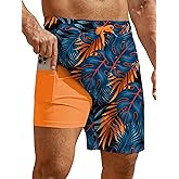 Hardaddy Men's 2 in 1 Swim Trunks with Compression Liner Beach Board Shorts with Pockets
