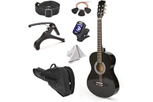 30" Left Handed Wood Guitar with Case and Accessories for Kids/Girls/Boys/Teens/Beginners (30", Black)