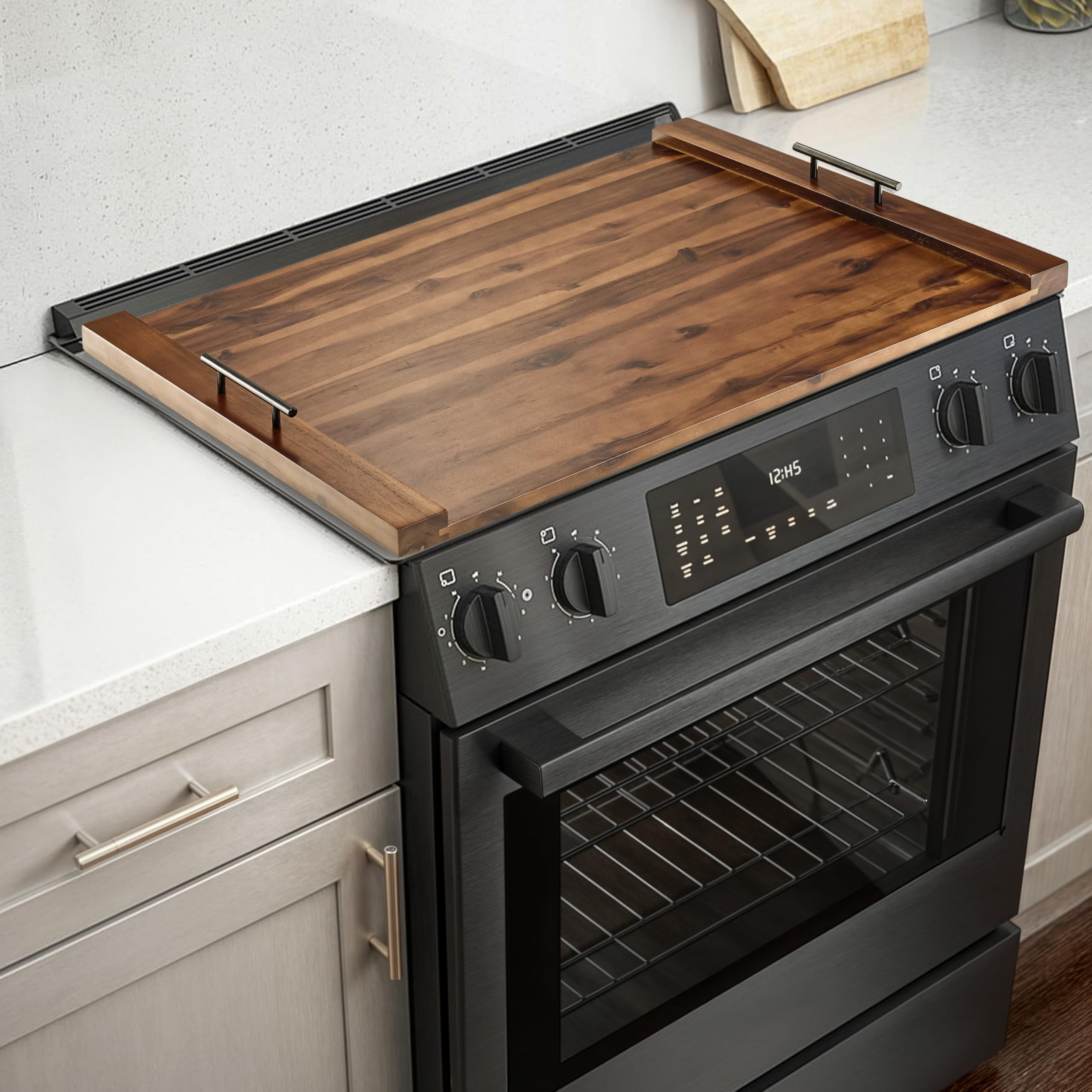 View 1 of (MISSING HANDLES) TIDITA Acacia Stove Top Covers for Electric Stove - Wooden Noodle Board for Gas Stovetop - Stove Top Covers for Gas Burners - Wooden Kitchen Sink Cover for Counter Space & Decorative Tray (Walnut)