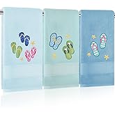 FYSUIMU 3 Pcs Summer Beach Hand Towels Blue Flip Flops Slipper Embroidered Cotton Dish Towels for Kitchen Bathroom Drying Cleaning, 29.5 x 13.7 Inch