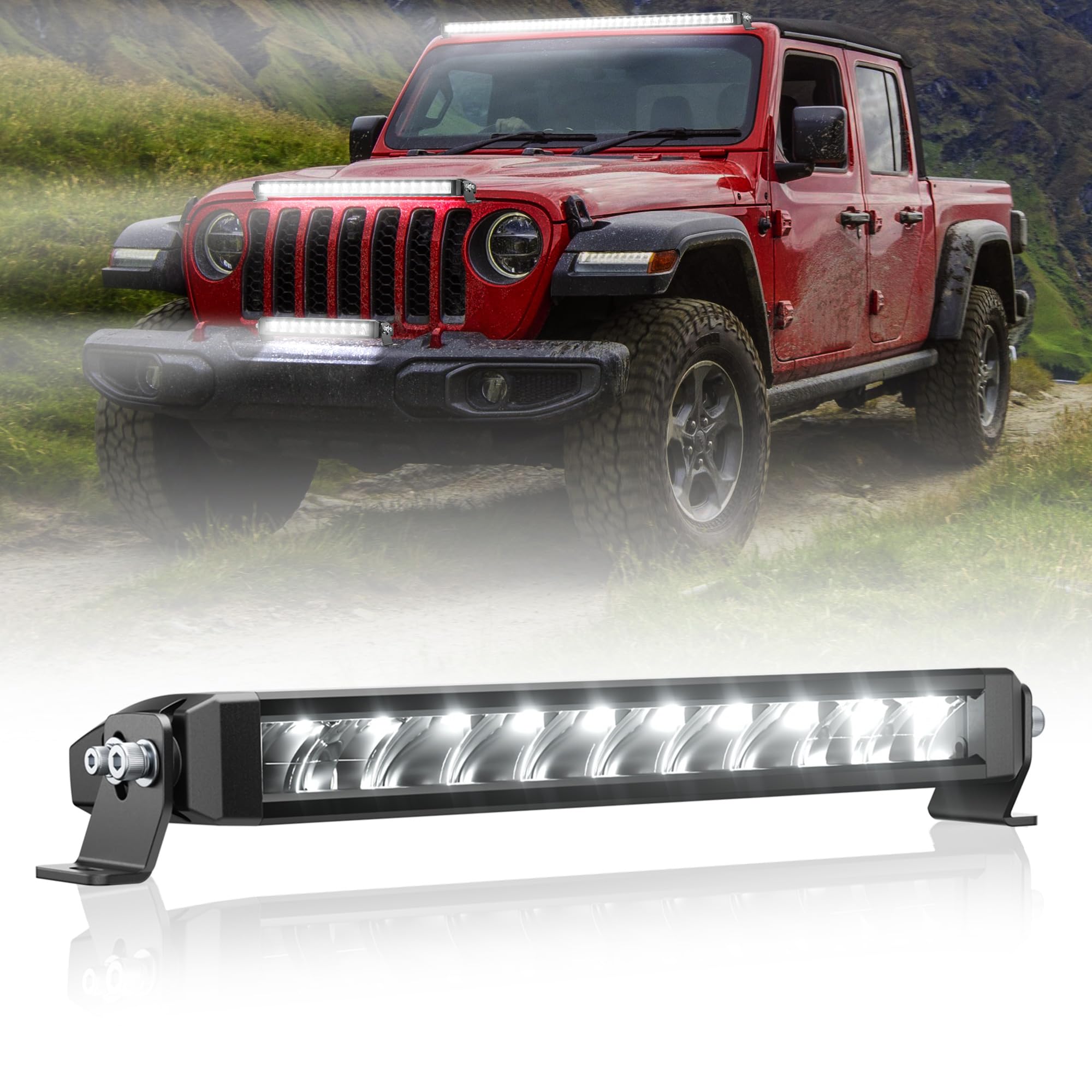 Photo 1 of EK ENNOKING White LED Light Bar 12 Inch Slim Single Row 50W Super Bright Spot Flood Combo LED Work Light Driving Fog Lamp for Pickup 4x4 Off Road Truck ATV UTV Boat IP68 & IP69K Waterproof