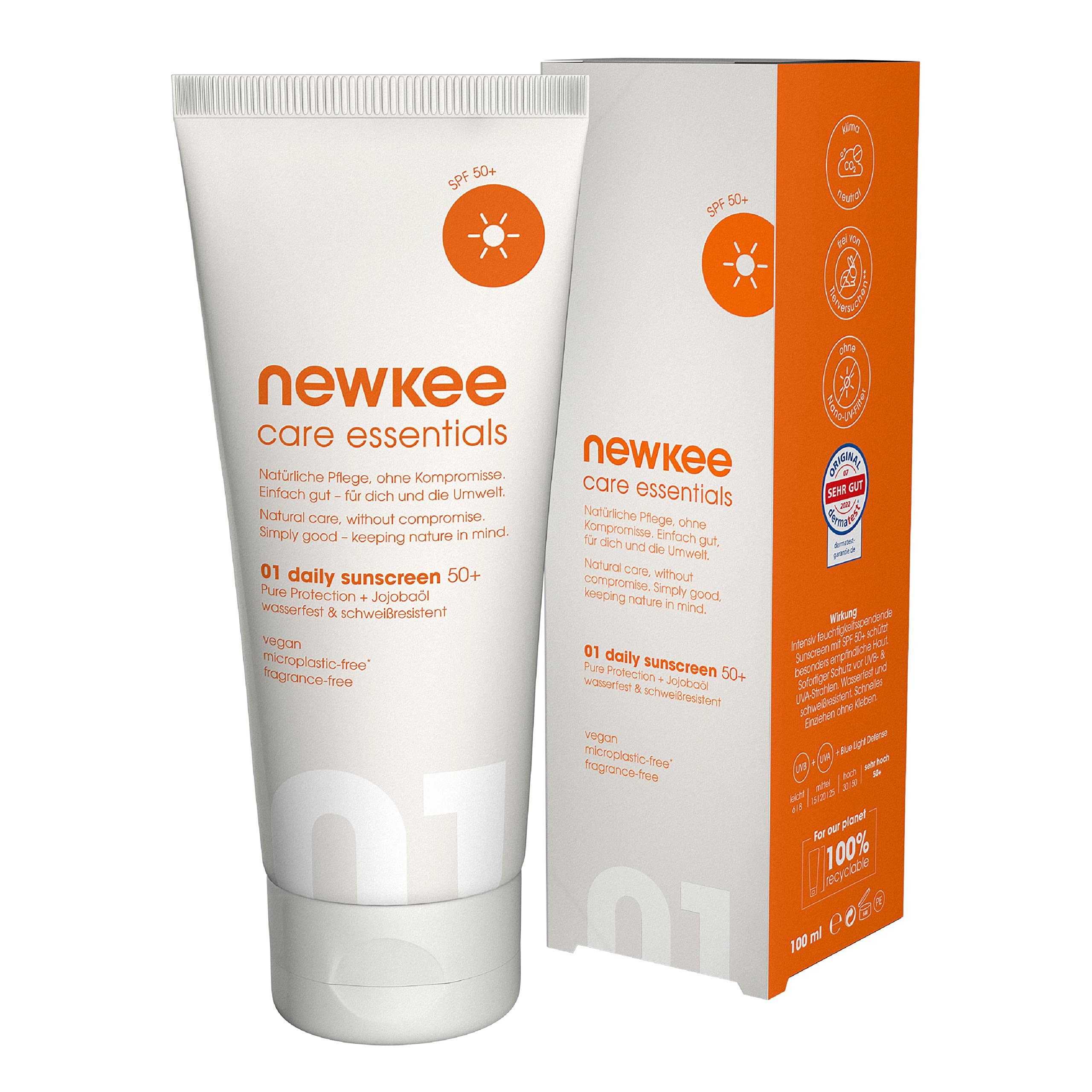 newkee Manuel Neuer & Angelique Kerber Sun Cream with SPF 50+ (100 ml), Waterproof, Fragrance-Free & Vegan, Sun Protection