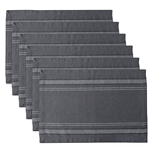 DII 100% Cotton Machine Washable, Everyday French Stripe Placemat for Dinner Parties, Summer & Outdoor Picnics, Set of 6-Gray Chambray, Placemat-13 x 19"