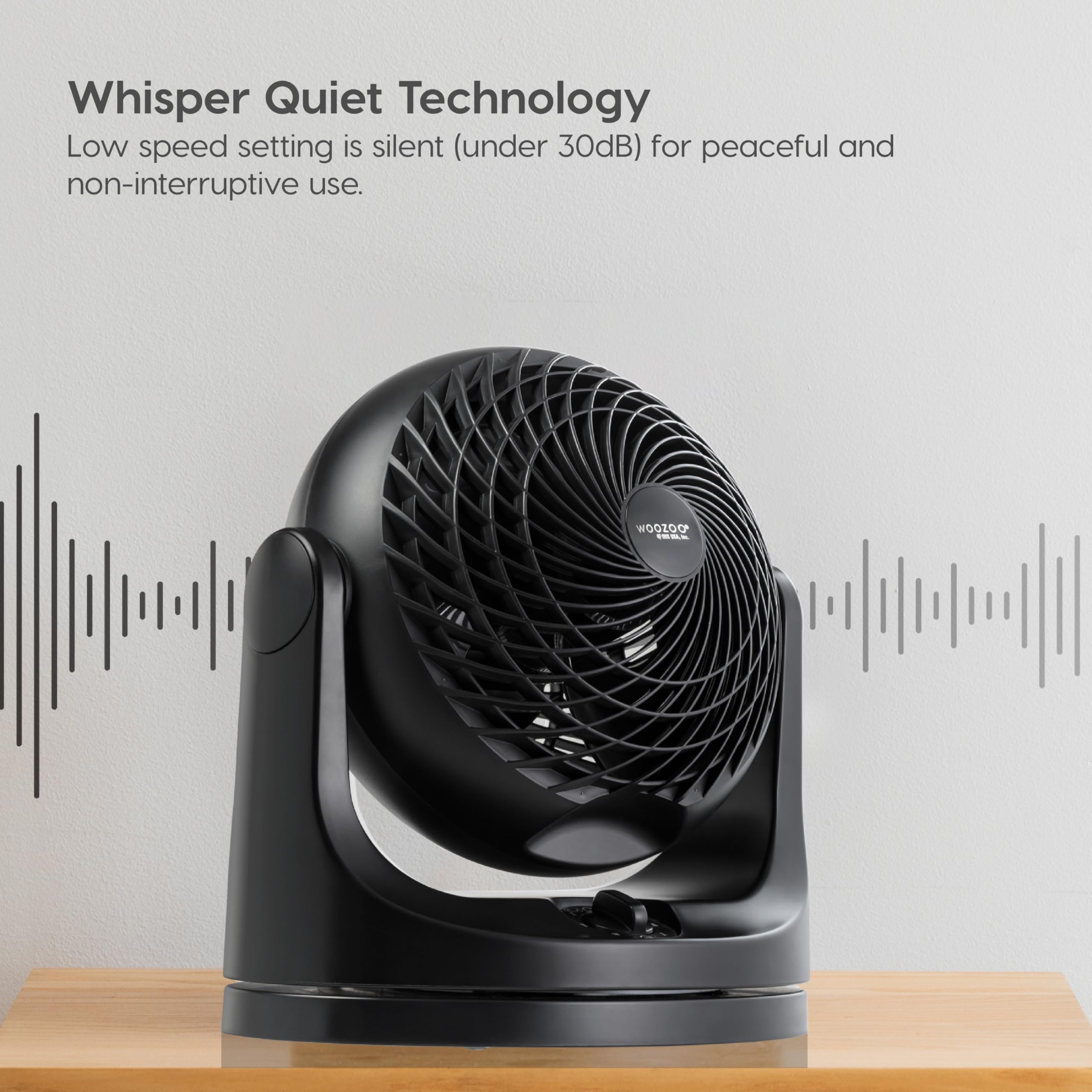 IRIS USA WOOZOO Desk Fan, Oscillating Table Air Circulator, 3 Speeds, 52ft Max Air Distance, 112° Adjustable Tilt, Quiet Motor, Small Fan for Bedroom, Office, Dorm, Black
