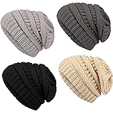 4 Pack Winter Hats for Women Men, Slouchy Beanies Hats Caps Knit Chunky Winter Beanie Hats Cute Skull Cap
