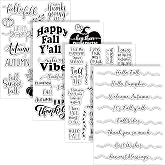 Whaline 4 Sheet Fall Thanksgiving Words Clear Stamps Greeting Words Pumpkin Maple Leaves Silicone Transparent Stamps Happy Fall Stamp Cards for DIY Craft Card Making Scrapbooking Embossing Album Decor