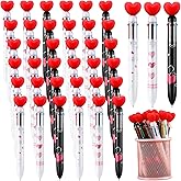 Sayglossy 36 Pcs Valentine Heart Shaped Pens Bulk, 6 in 1 Multicolor Retractable Ballpoint Pens 0.7mm, Cute Heart Top Pen for Valentine Exchange, Party Favors, Reward Prizes