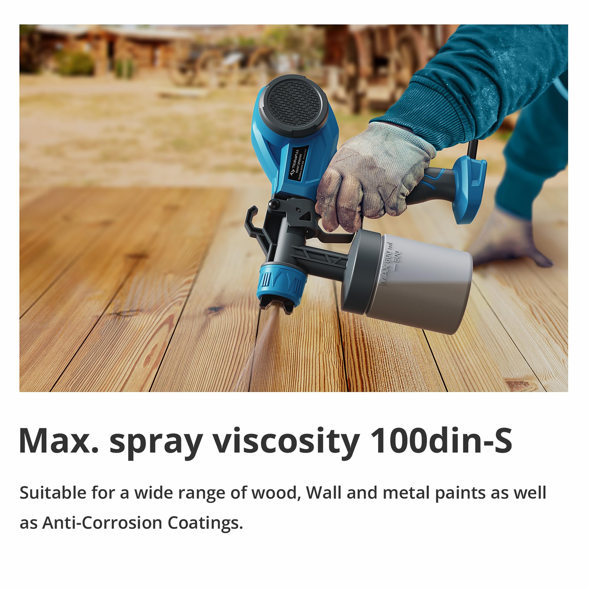 Tilswall Paint Sprayer, Ultra Light Fence Paint Sprayer Gun with 4 Nozzle Sizes, 3 Sprayer Patterns Ideal for Fences, Sheds,Garden, Furniture, Walls and Ceilings