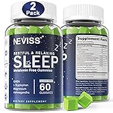 NEVISS Melatonin Free Sleep Aid Gummies for Adults - Magnesium Glycinate Gummies | GABA, L-Tryptophan, Magnesium, Ashwagandha - Non-Habit Forming, Help for Deep Relaxation - Vegan, Lemon Flavor, 2Pack