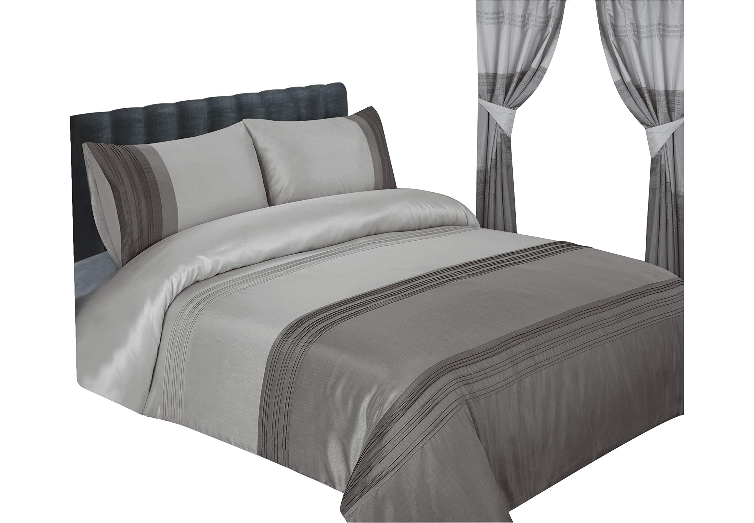 Sterling Mill Luxury Opal Faux Silk Bedding Duvet Cover Set Including Pillowcases (Silver & Charcoal, King)